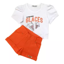 Kit Conjunto Infantil Feminino Short E Blusa 100% Algodão