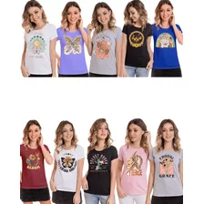 Kit 10 T-shirt Blusas Femininas Camisetas Babylook Algodão