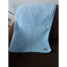 Mantita Waffle Celeste - Manta Bebé A Crochet 