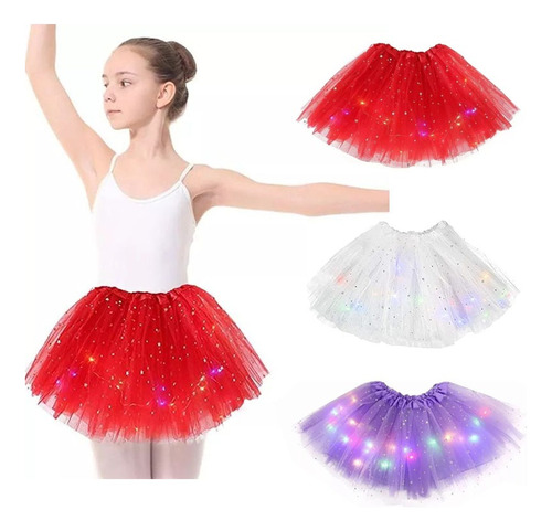 Falda Tutú Elástica Con Luces Led De Neón Para Niñas Ballet