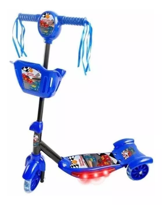 Patinete Dm Toys Com Cesta Corrida Divertida Azul E Preto Para Crianças