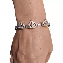 Pulsera Mujer De Plata 925 Y Oro Modelo Corona -regalo-