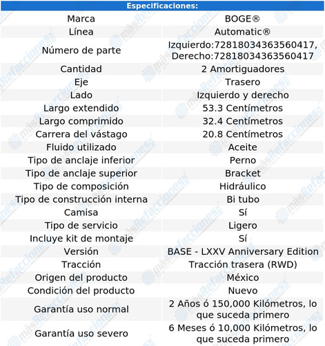 Par Amortiguadores Hid Tras Riviera V8 6.6l 77 Al 78 Boge Foto 2