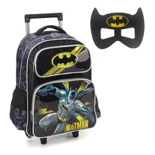 Mochila Escolar De Rodinhas Batman Gotham Cinza Com Máscara