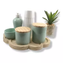 Kit Higiene Bebê Bandeja Nuvem + Mini Térmica Porcelanas Cor Verde Bebé