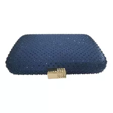 Bolsa Feminina Pedraria Azul Luxo Square Fecho Dourado