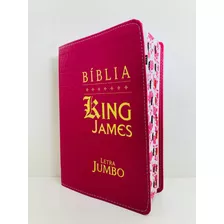 Bíblia Sagrada Letra Jumbo Capa Couro Sintético King James Atualizada 400 Anos Luxo Pink Com Indice E Capa Transparente