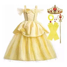 Vestido Fantasia Princesa Bela Fera La Belle Com Acessórios