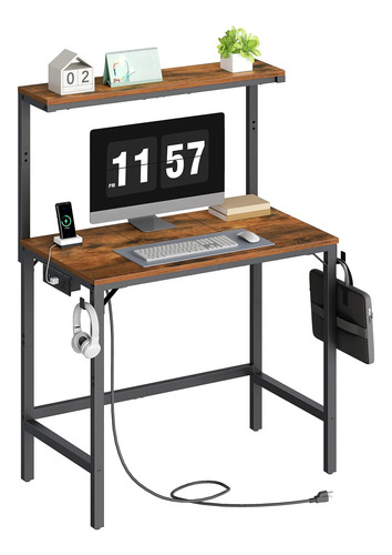 Mesa De Computador Pequena Hoobro Com Suporte De Monitor Aju Marrom