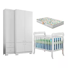 Berço Americano Lila E Guarda Roupa Infantil B22052 Branco