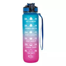 Botella Motivacional Deportiva Agua Libre De Bpa 1 Litro Color Azul/rosa