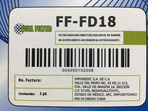 Filtro Gasolina Ford F150/250/450 Ranger Precio X 12 Piezas Foto 10