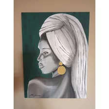 Quadro Pintado A Mão Com Tinta Acrílica. Mulher Negra