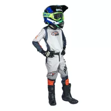 Conjunto Motocross Infantil Azul/laranja/bege