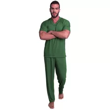 Pijama Longo Adulto Masculino Manga Curta E Calça Longa