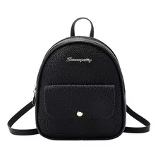 Mini Mochila De Couro Sintético Feminina Bolsa De Ombro Cor Preto