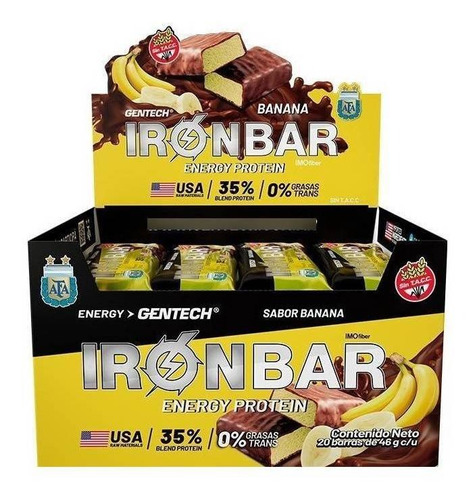 Suplemento En Barra Gentech  Iron Bar Proteína Sabor Banana En Caja Pack X 20 U