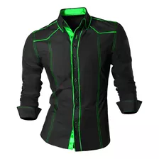 Camisa Diseño Elegante Manga Larga Canizu Negro Verde