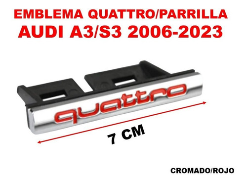 Emblema Quattro/parrilla Audi A3/s3 2006-2023 Crom/rojo Foto 4