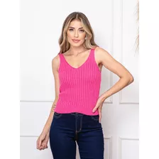 Regata Canelada Tricot Blusinha Feminina Básica Casual 