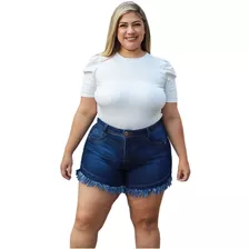 Short Feminino Jeans Curto Desfiado Com Lycra Plus Size Moda