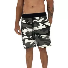 Bermuda Moletom Slim Treino Camuflado Shorts Cinza Escuro