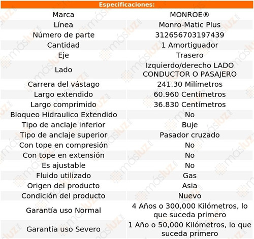 1) Amortiguador Monro-matic Plus Izq/der Tras Typhoon 92/93 Foto 3