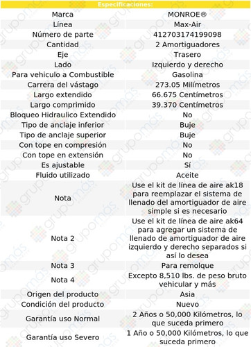 2 Amortiguadores Neumticos Max-air Tra W250 Gasolina 81-93 Foto 3