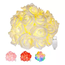 Cadena De Luz Decorativa Led Flor Rosa, 3m 20led Entrada Usb Color De La Luz Blanco Cálido