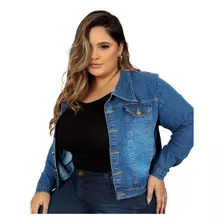 Jaqueta Jeans Feminina Plus Size Lavagem Outono Inverno