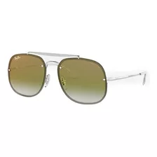 Anteojos De Sol Ray-ban General Blaze Standard Con Marco De Acero Color Polished Silver, Lente Green De Poliamida Degradada/espejada, Varilla Polished Silver De Acero - Rb3583n