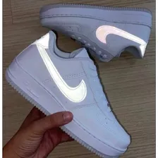 Tenis Air Force 1 07 Branco Classico Refletivo Moda Couro