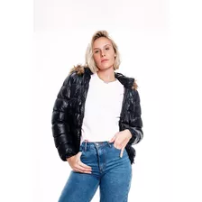 Campera Mujer Inflada Abrigo Piel Y Capucha Desmontable 