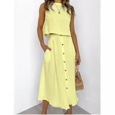 Vestido Conjunto De Dos Piezas De Damas Casual De Lino