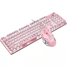 Teclado + Mouse Mecanicos | Led, Usb | Estilo Retro | Rosa