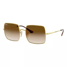 Anteojos De Sol Ray-ban I-shape Square 1971 Classic Large Con Marco De Metal Color Polished Gold, Lente Light Brown De Cristal Degradada, Varilla Polished Gold De Metal - Rb1971