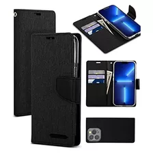 Funda Cartera Para iPhone 13 Pro Negro Premium Denim Fabr-02