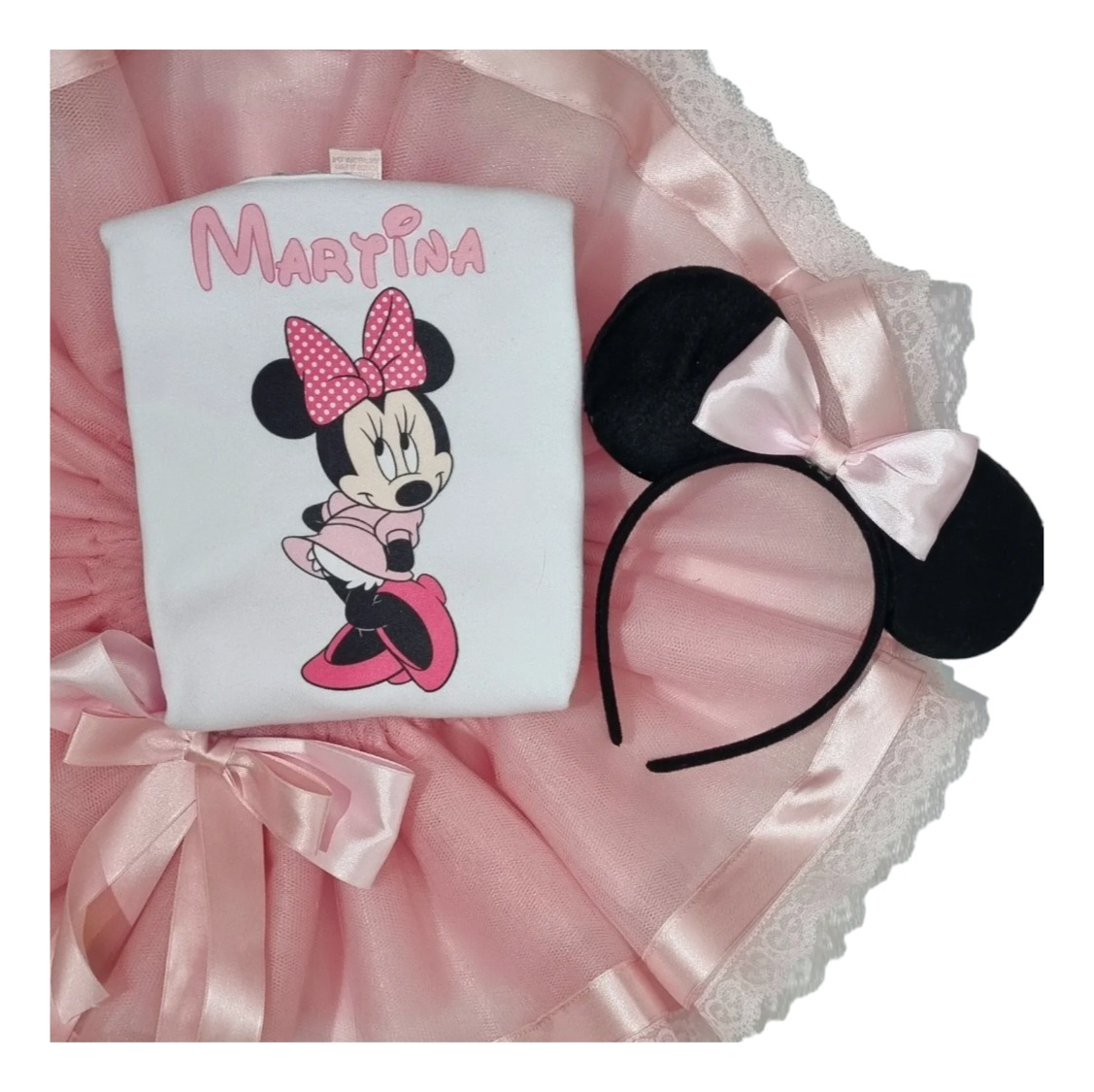 Remera O Body Mas Tutu Personalizado +vincha. Minnie.disfraz Rosa 0 Al 6
