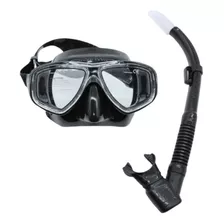 Kit Mergulho Mascara E Snorkel Respirador Kit Prata Seasub Cor Titânio/preto