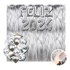 Kit Feliz 2024 +14 Balões Metalizado Dourado Prata Ano Novo