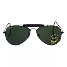 Óculos De Sol Ray-ban Aviator Outdoorsman Standard Armação De Metal Cor Polished Black, Lente Green De Cristal Clássica, Haste Polished Black De Metal - Rb3030