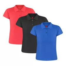 Kit 3 Camisas Polo Femininas Camiseta Gola Polo Piquet