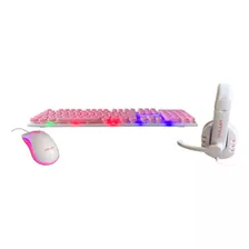 Kit Gamer Level Up Blanco Rosado Lvlup Color Del Teclado Rosa