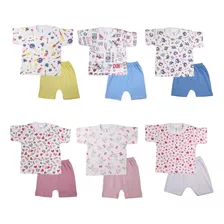 Kit 6 Pecas Roupinha Bebe Pijama Estampado Shorts Sortidos