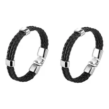 Bracelete Pulseira 3 Tiras Couro Trançado Magnético Kit 2und