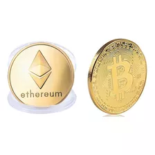 Bitcoin Ethereum Crypto Moeda Decorativa Presente Dourada 