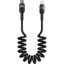 Cable Espiral Usb-c Mcdodo De 36 W Para iPhone Lightning De 1,8 M, Color Negro