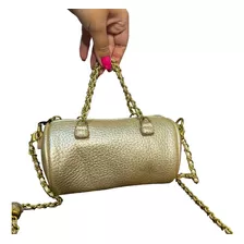 Bolsa Feminina Pequena Dourada Com Duas Alças