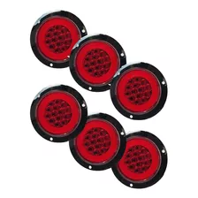  Kit 6 Plafon Redondo Led 4 Funciones Camión O Trailer Rojo 