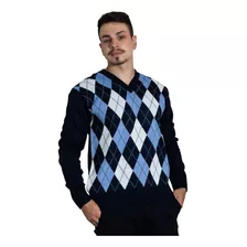  Blusa Cardigan Casaco Trico Lã Masculina Gola V Escocesa 